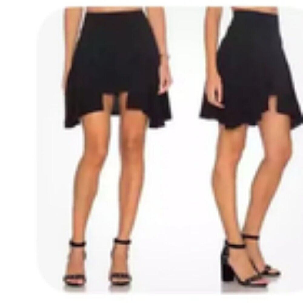 Free People Paneled Distressed Black Asymmetric Skater Skirt Goth Grunge Glam